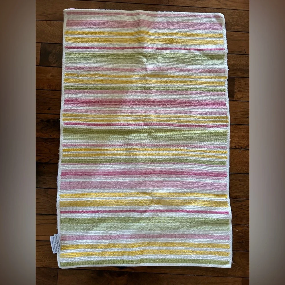Pottery Barn Kids Striped Shag Rug in Pink, Yellow & Sage
